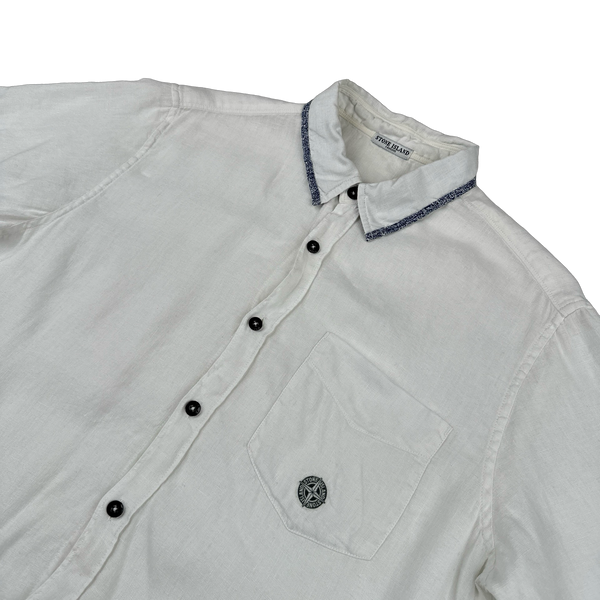 Stone Island Vintage White Compass Linen Shirt - Medium