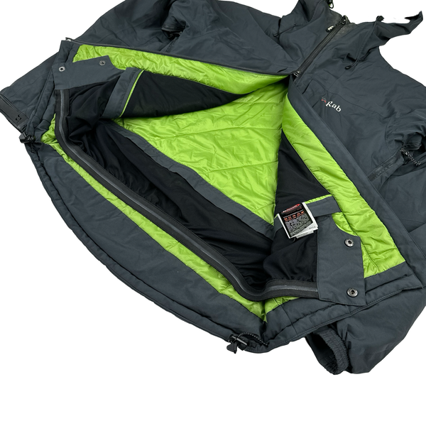 RAB Extreme Green/Grey Event Zipped Quilted Waterproof Rain Jacket - Small