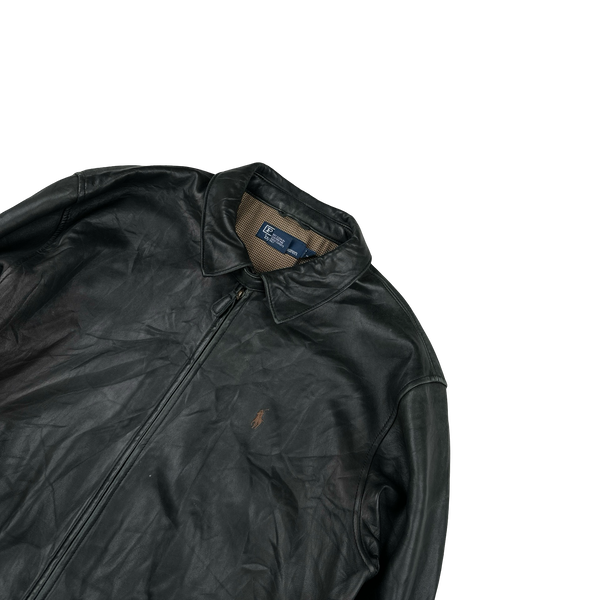 Ralph Lauren Black Heavyweight Leather Jacket - Large