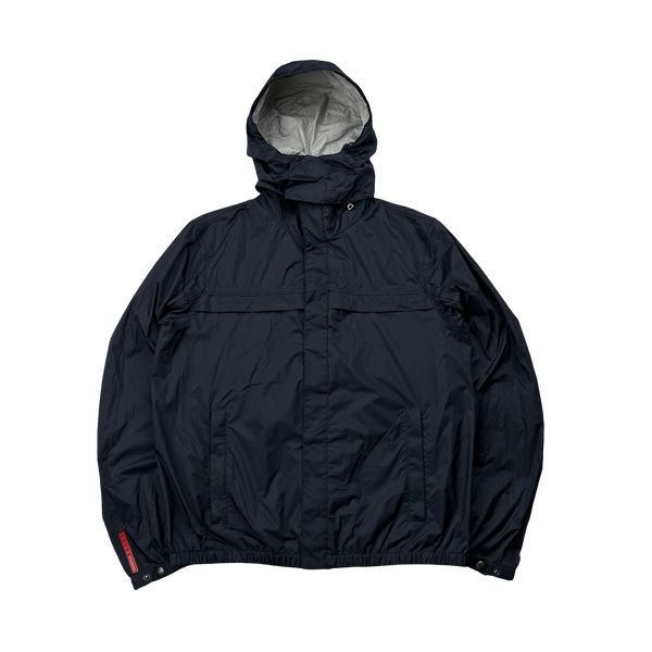 Prada Navy Nylon Red Tab Foldout Hood Jacket - Large
