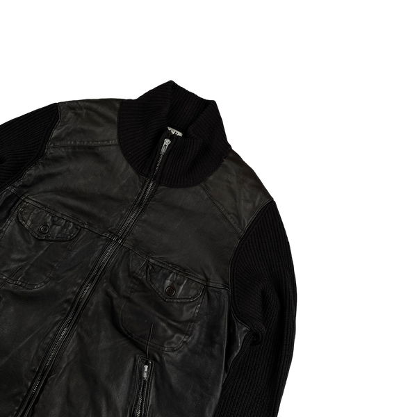 CP Company 2008 Dark Brown Leather Knit Jacket - Large