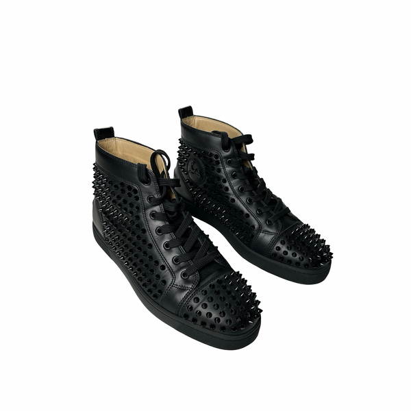 Christian Louboutin Black Spikes Red Bottom High Top Trainers UK 9
