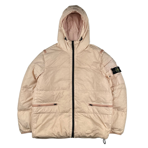 Stone Island 2022 Peach Crinkle R-NY Down Puffer Jacket - Large