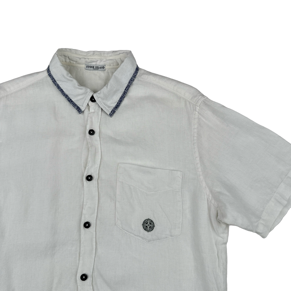 Stone Island Vintage White Compass Linen Shirt - Medium