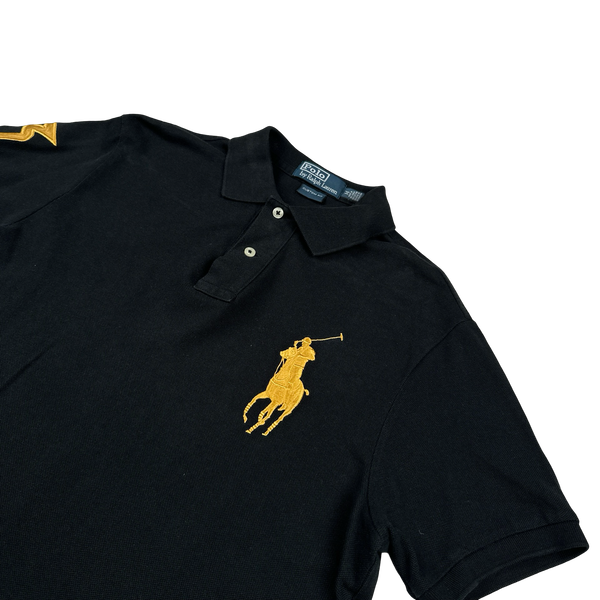 Ralph Lauren Black Cotton Gold Embroidered Big Logo Polo Shirt - Medium