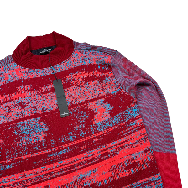 Stone Island 2014 Red Glitch Mohair Knit Jumper - Large