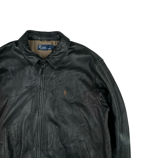 Ralph Lauren Black Heavyweight Leather Jacket - Large
