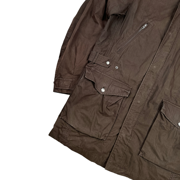 CP Company 2005 Brown Cotton Blend Lino Flax Lined Long Parka Jacket - Large