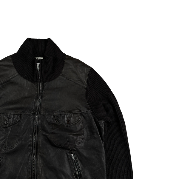 CP Company 2008 Dark Brown Leather Knit Jacket - Large