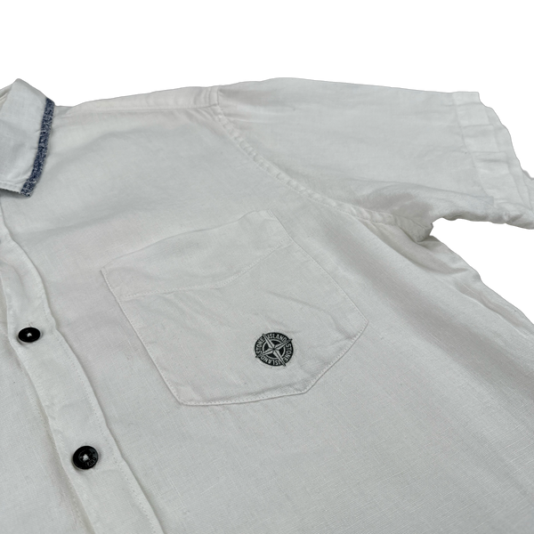 Stone Island Vintage White Compass Linen Shirt - Medium