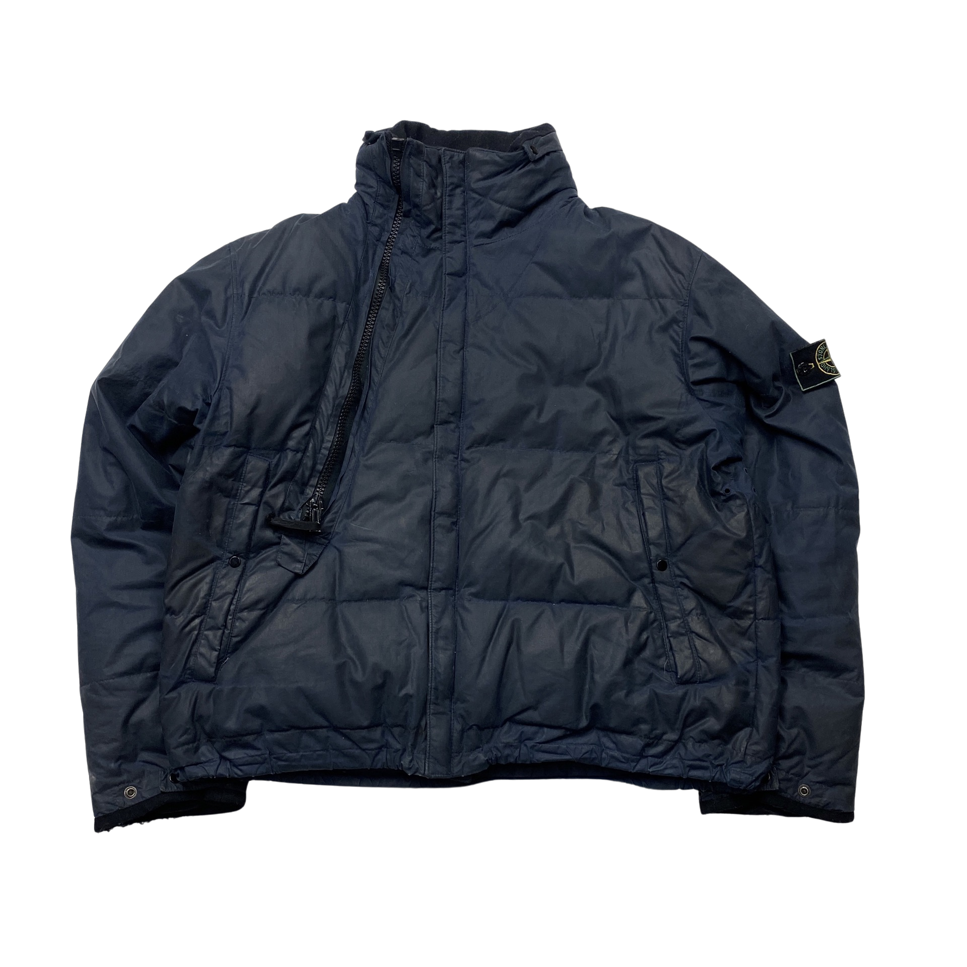 Stone Island 1999 Vintage Waxed Cotton Down Filled Jacket - Medium