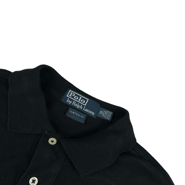 Ralph Lauren Black Cotton Gold Embroidered Big Logo Polo Shirt - Medium