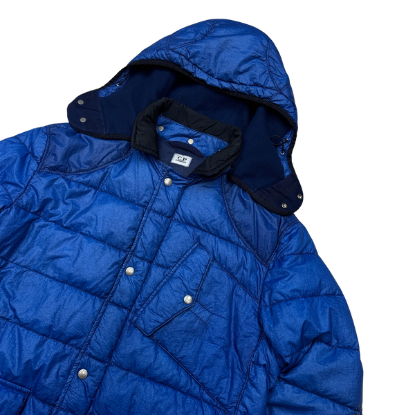 CP Company Blue Neck Tag Down Filled Puffer Jacket - Large