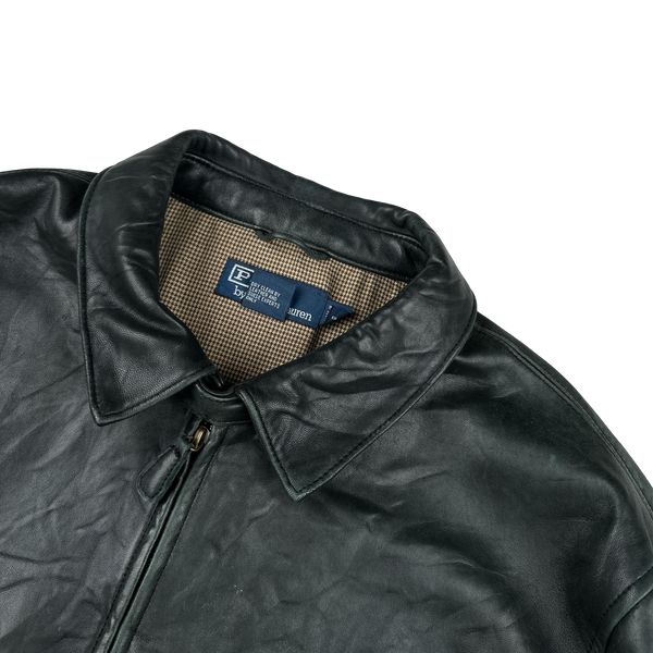 Ralph Lauren Black Heavyweight Leather Jacket - Large