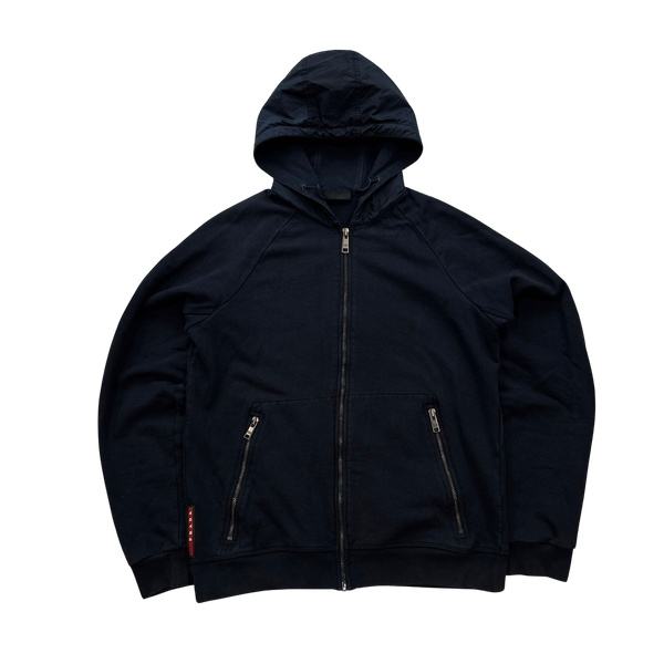 Prada Navy Nylon Metal Panel Cotton Hoodie - Small