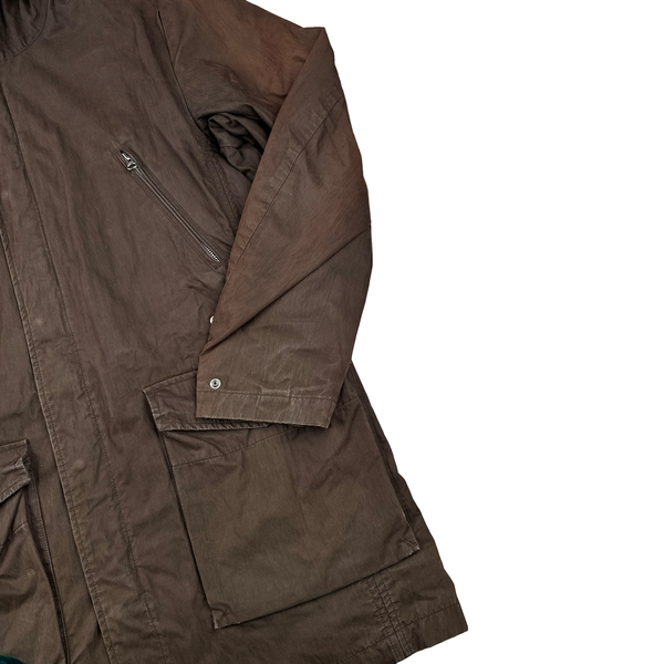 CP Company 2005 Brown Cotton Blend Lino Flax Lined Long Parka Jacket - Large