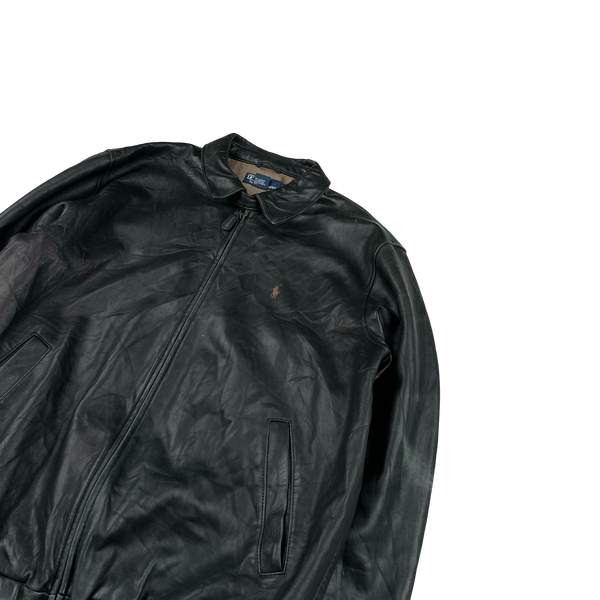 Ralph Lauren Black Heavyweight Leather Jacket - Large