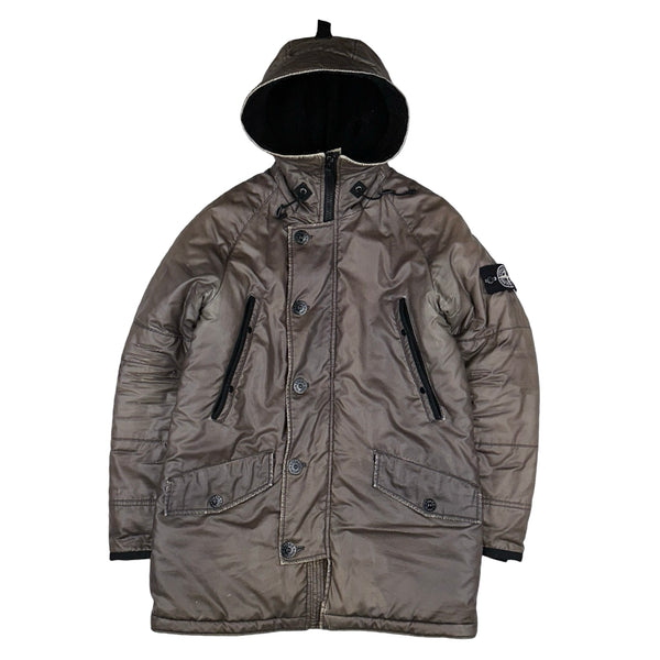 Stone Island 2012 Brown Thermo Reflective Hooded Parka Jacket - Small