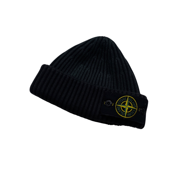 Stone Island Green & Black Two Tone Ribbed Wool Badge Beanie