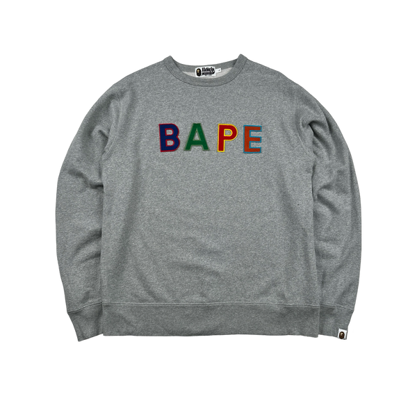 BAPE Spellout Grey Crewneck Jumper - Large