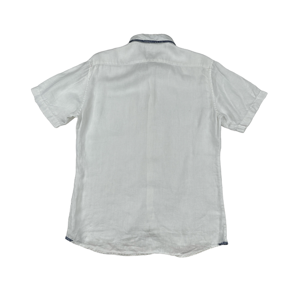 Stone Island Vintage White Compass Linen Shirt - Medium