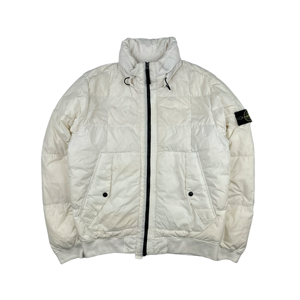 Stone Island White Garment Dyed Crinkle Reps Puffer Jacket - Medium