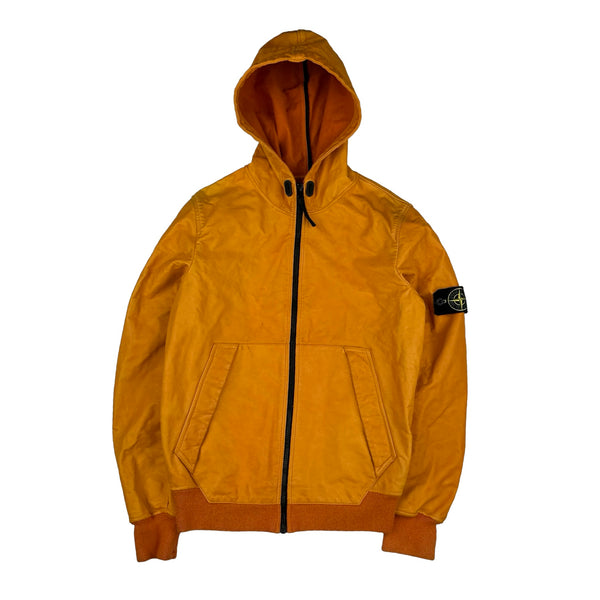 Stone Island 2014 Orange Lightweight Leather Felpa Jacket - Small