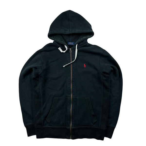 Ralph Lauren Black Thick Cotton Zipped Hoodie - Medium