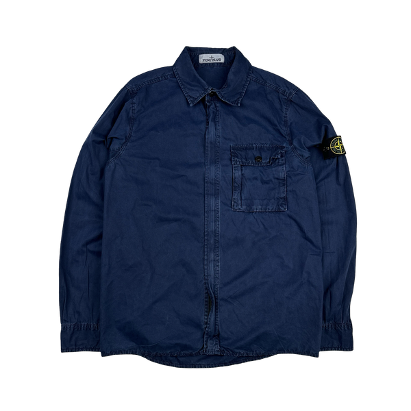 Stone Island 2017 Blue Garment Dyed Cotton Overshirt - Medium