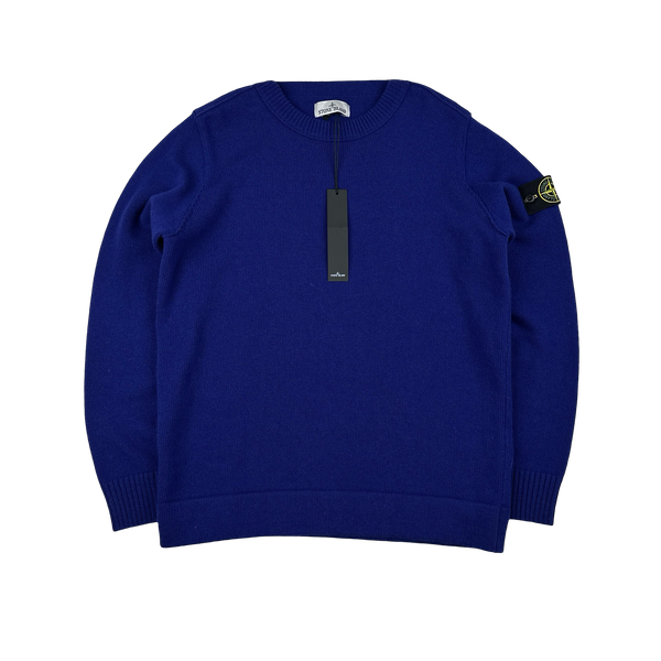 Stone Island 2023 Blue Thick Wool Crewneck Jumper - Large