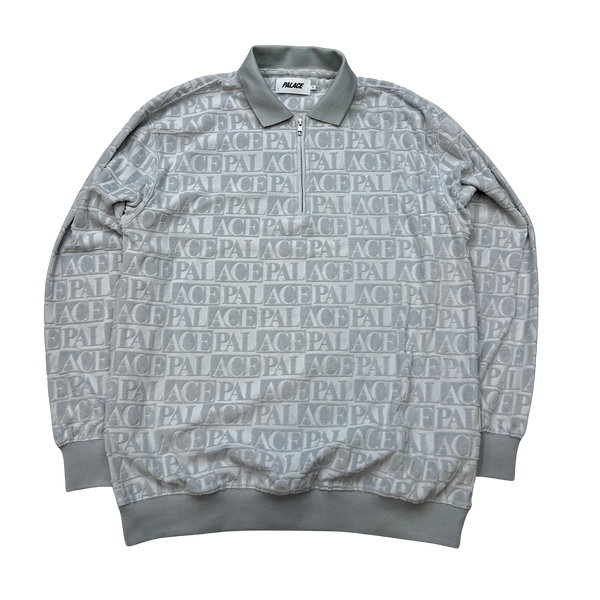 Palace Silver Towelling Quarter Zip Monogram Jumper - Large