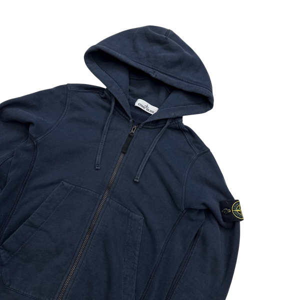 Stone Island Navy Zipped Cotton Hoodie - Small