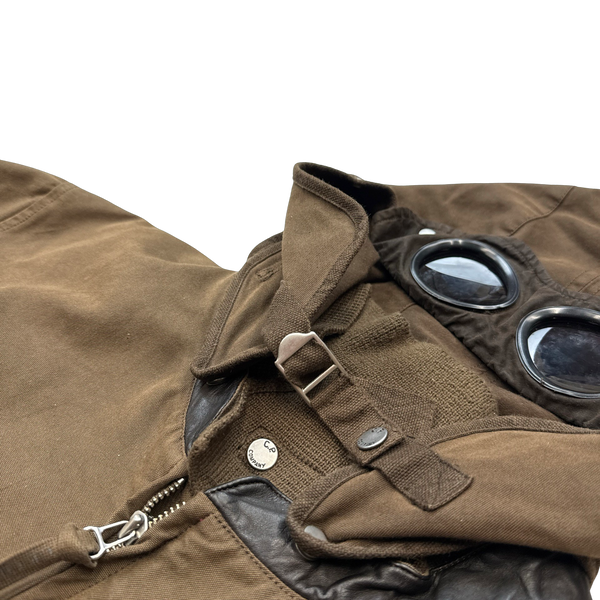CP Company 2005 Brown Leather Detailed Goggle Jacket - XXL