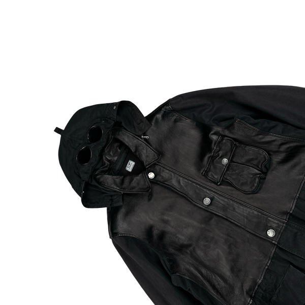 CP Company 2004 Black Calf Leather Goggle Field Jacket - XL
