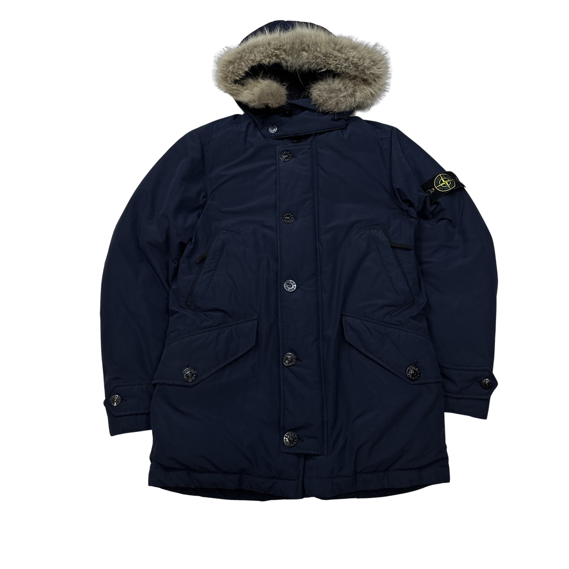 Stone Island Navy Down Filled Micro Reps Parka Jacket - Small