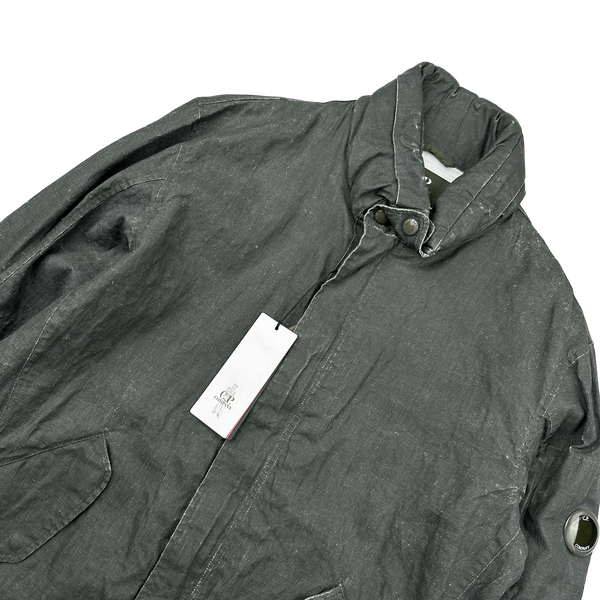 CP Company Khaki Plated Linen Lens Viewer Jacket - Large