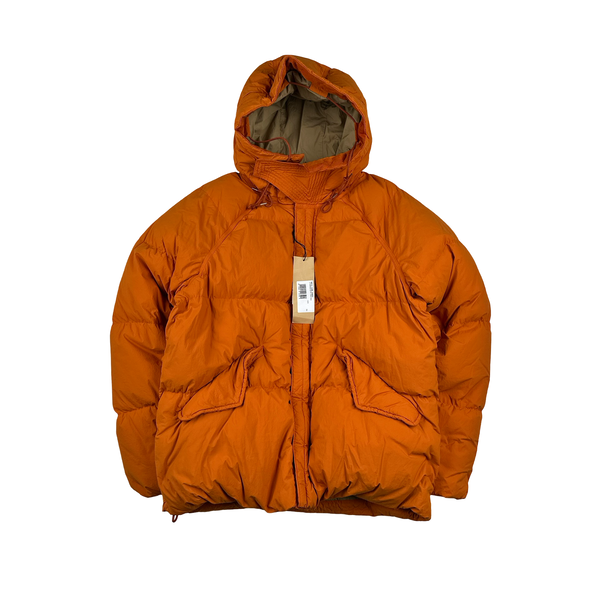 Ten C Orange Nylon Tactel Hooded Artic Down Parka Jacket - Large