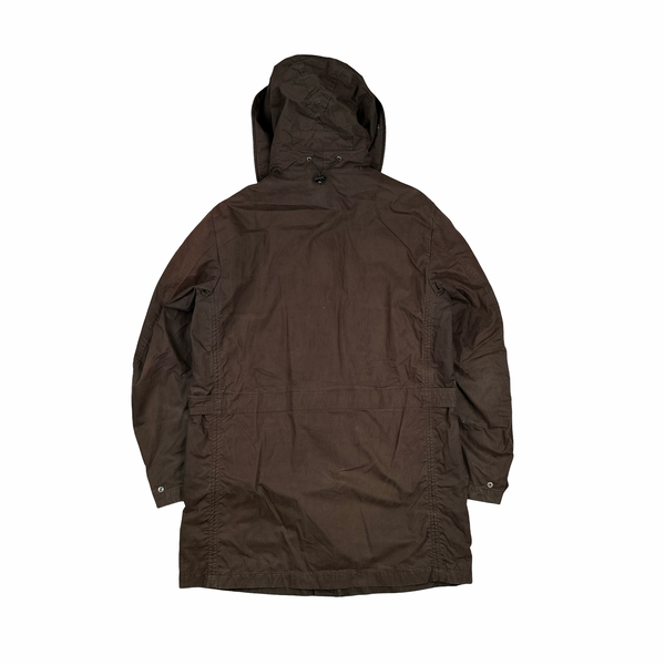 CP Company 2005 Brown Cotton Blend Lino Flax Lined Long Parka Jacket - Large