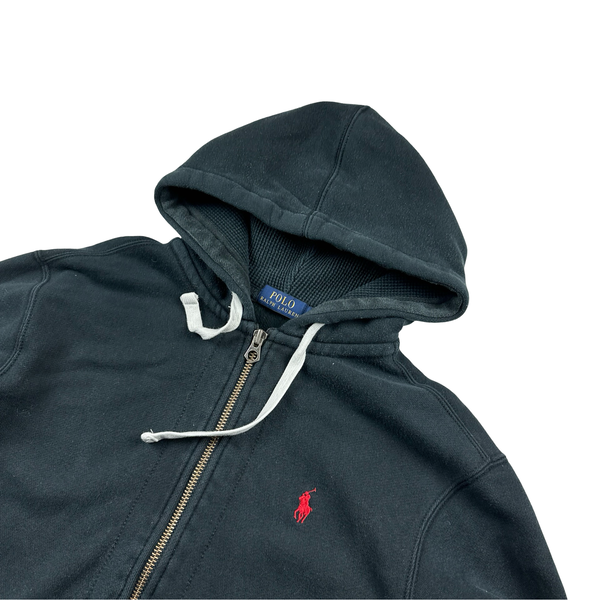 Ralph Lauren Black Thick Cotton Zipped Hoodie - Medium