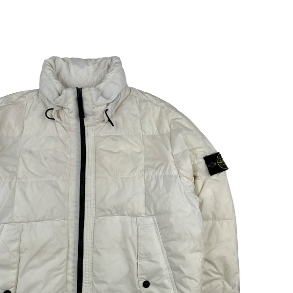 Stone Island White Garment Dyed Crinkle Reps Puffer Jacket - Medium