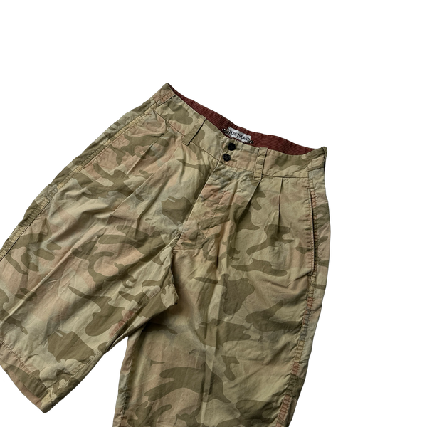 Stone Island 1990s Beige Ice Camo Shorts - 28"