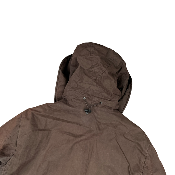 CP Company 2005 Brown Cotton Blend Lino Flax Lined Long Parka Jacket - Large