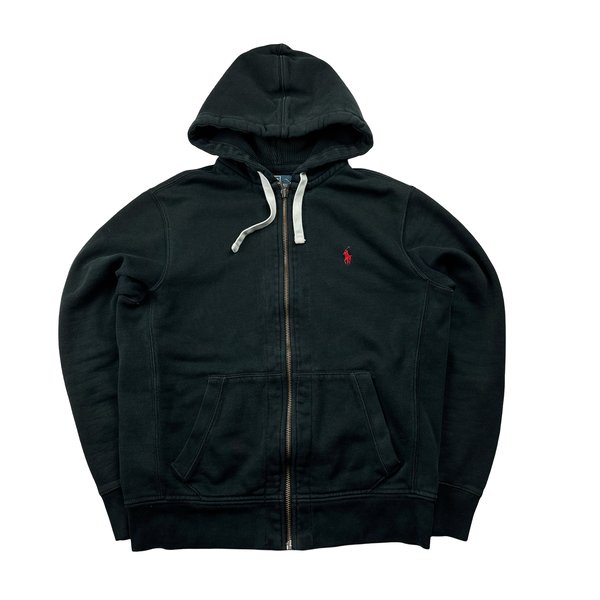 Ralph Lauren Black Thick Cotton Zipped Hoodie - Medium