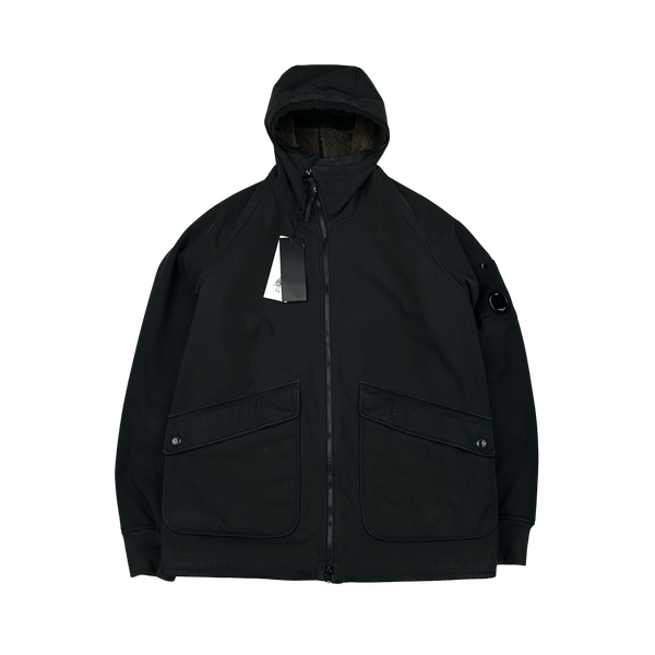 CP Company Black Teddy Fleece Lined Lens Viewer Hooded Jacket - XL