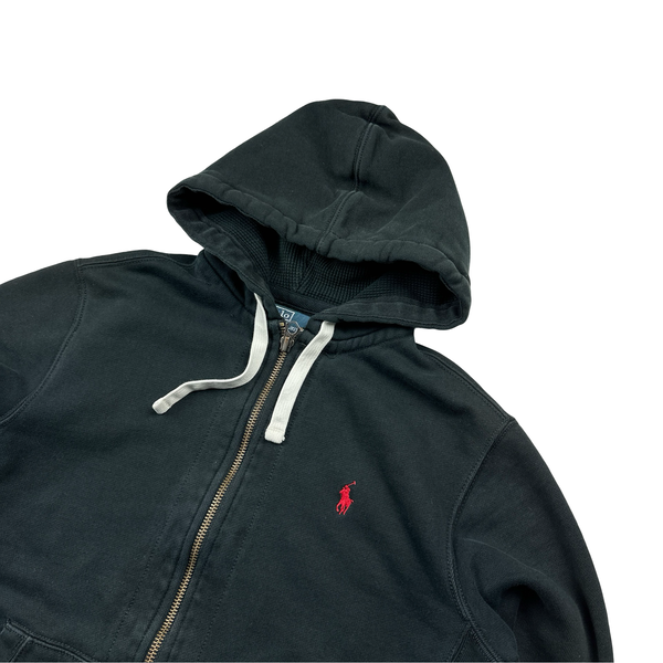 Ralph Lauren Black Thick Cotton Zipped Hoodie - Medium