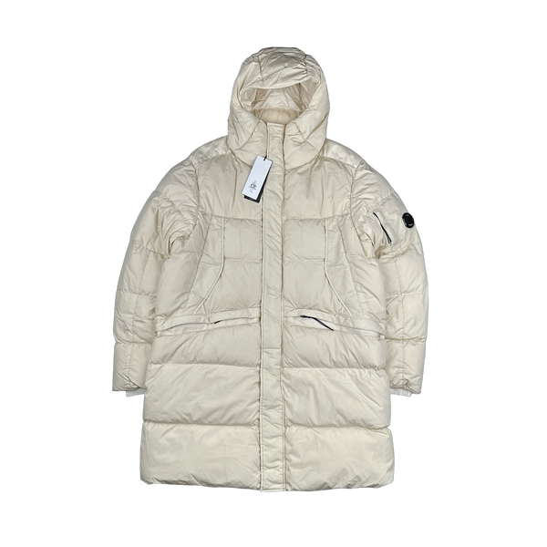 CP Company Cream Nycra Down Filled Puffer Long Jacket - Medium, Large, XL, XXL