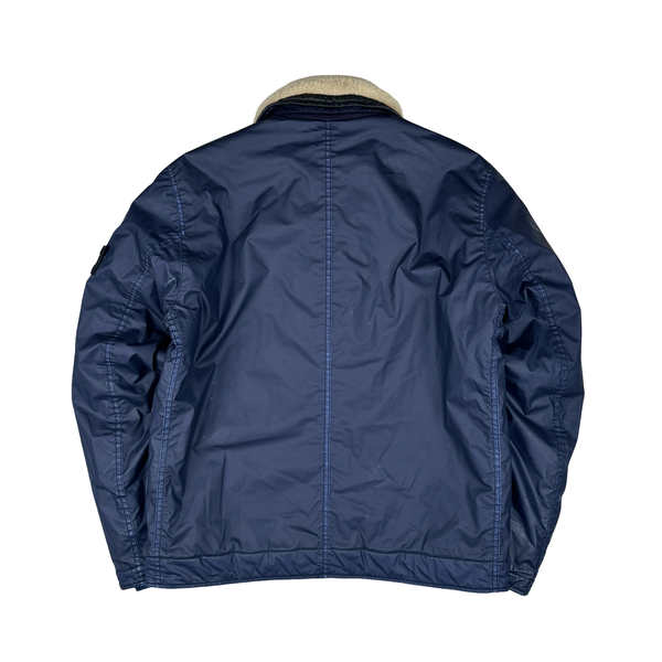 Stone Island 2015 Navy Mussola Gommata Shearling Flight Jacket - XL