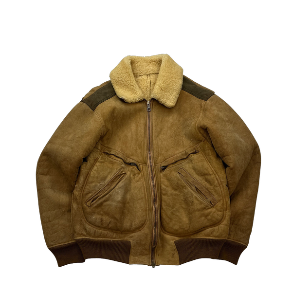 CP Company Early 80s Shearling Suede Leather Aviator Jacket Large