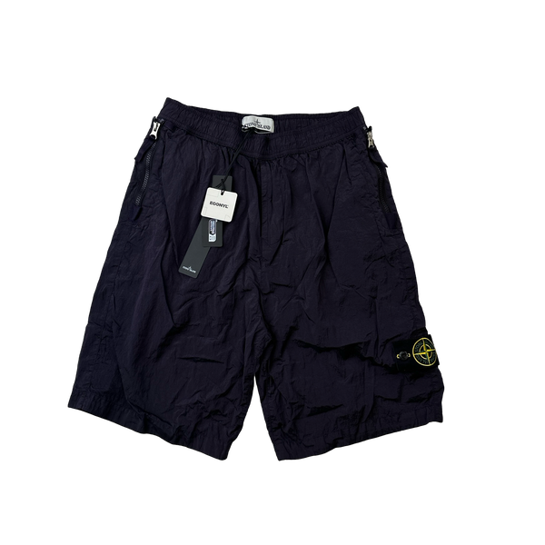 Stone Island 2023 Navy Nylon Metal Econyl Shorts - Small