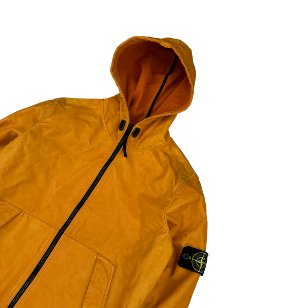 Stone Island 2014 Orange Lightweight Leather Felpa Jacket - Small